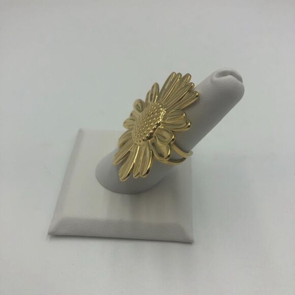 18K Gold Plated Women's Sunflower Finger Ring Open Back Floral Jewelry Bold Chic - Picture 5 of 10